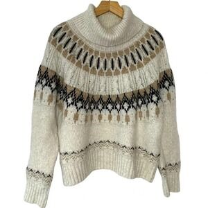 Fair Isle‎ Pattern Cowl Neck Sweater Pullover Neutral Tones